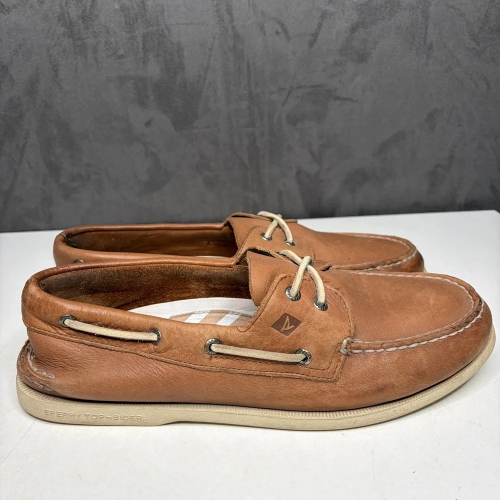 Sperry Top-Sider Boat Shoes Mens 13 Tan Leather STS17359 Classic Nautical Casual